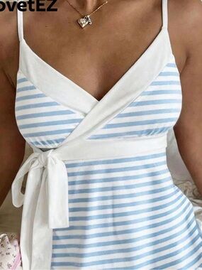 Striped Blue & White Wrap Tank Dress